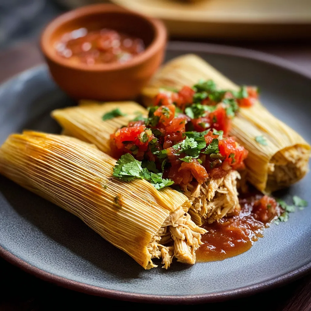 Authentic Mexican Chicken Tamales with Fresh Salsa and Cilantro: Traditional Homemade Perfection - tertiary view